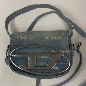 Diesel Blue Denim Crossbody Bag with Silver Logo